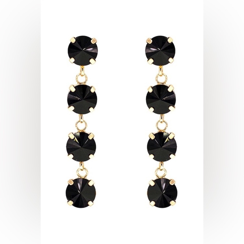 FOUR RHINESTONE DROP DANGLING EARRINGS-BLACK